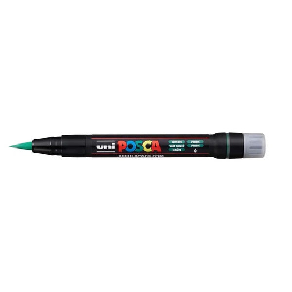 uni-ball Posca PCF-350 1-10 mm Soft Brush Tip Paint Marker Pen, Green Ink, Pack of 1