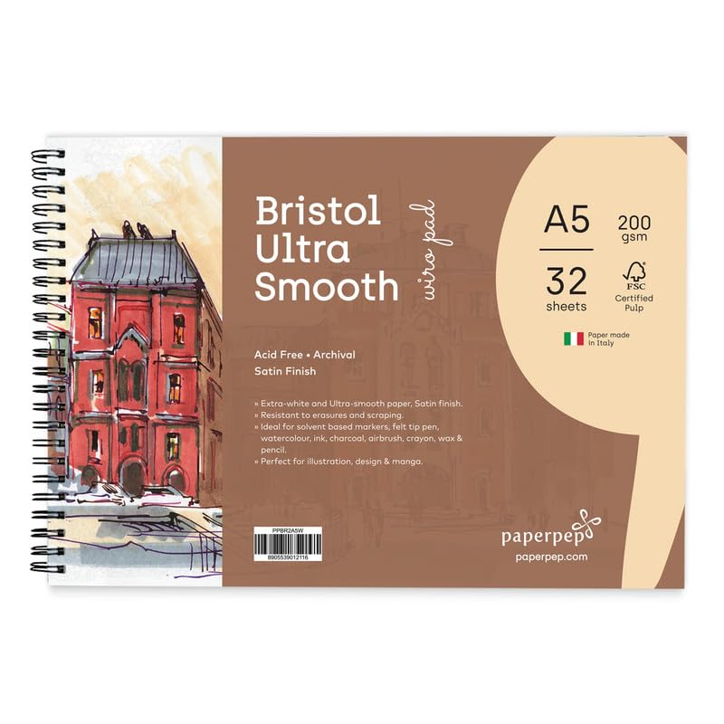 PaperPep Artists' Bristol Ultra Smooth Wiro Pads 200GSM A5 32 Sheets