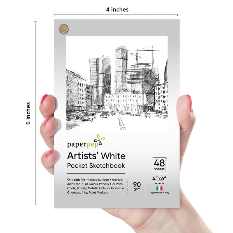 PaperPep White Pocket Sketchbook 90GSM 4"X6" 48 Sheets