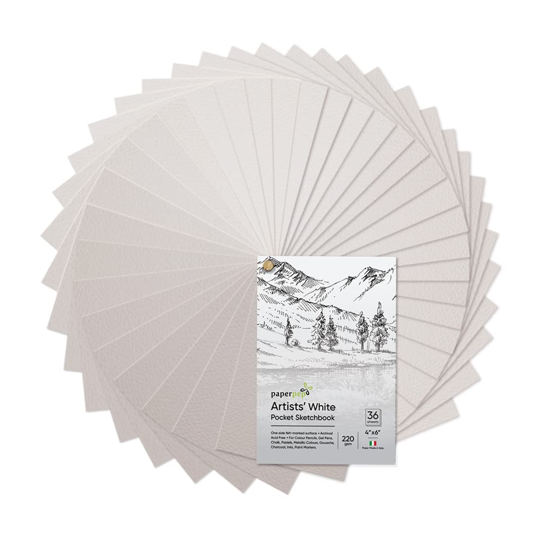 PaperPep White Pocket Sketchbook 220GSM 4"X6" 36 Sheets