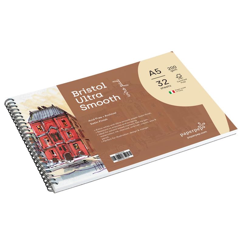 PaperPep Artists' Bristol Ultra Smooth Wiro Pads 200GSM A5 32 Sheets