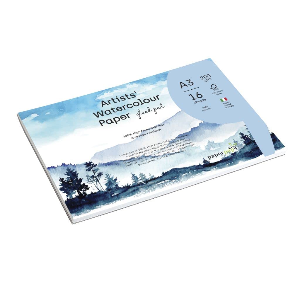 PaperPep Artists' Watercolour Glued Pads 200GSM Cold Pressed A3 16 Sheets