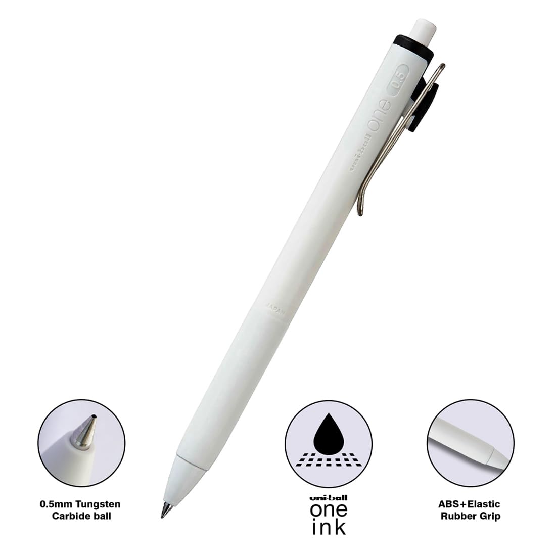 UniBall One Umn S 0.5 Mm Retractable Gel Pen - White Body Black Ink