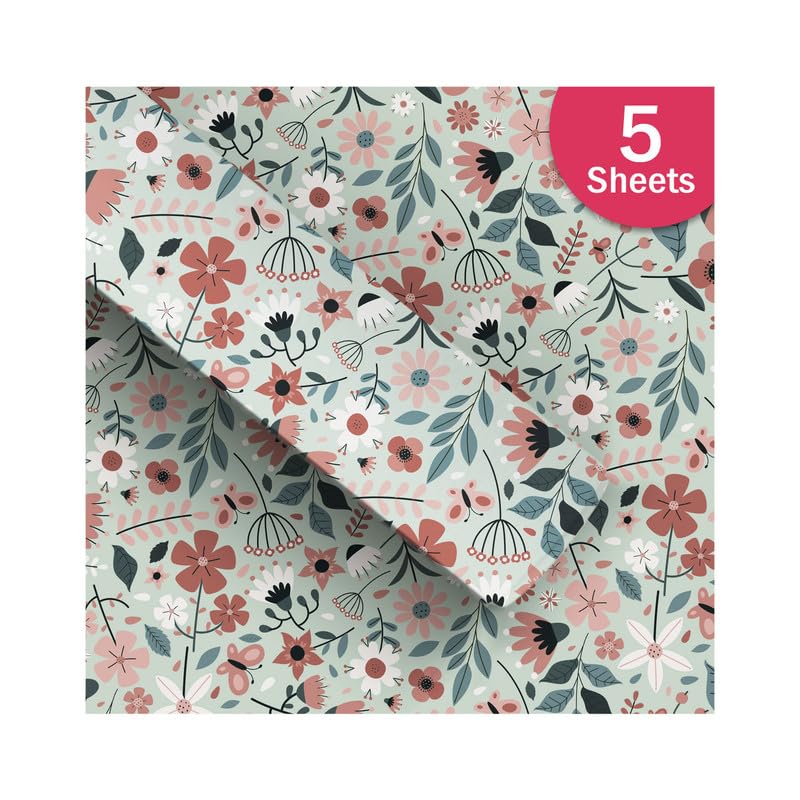 PaperPep Green Spring Leaf Print 19"X29" Gift Wrapping Paper, Pack of 5