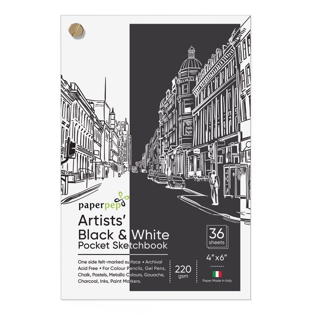 PaperPep Black & White Pocket Sketchbook 220GSM 4"X6" 36 Sheets