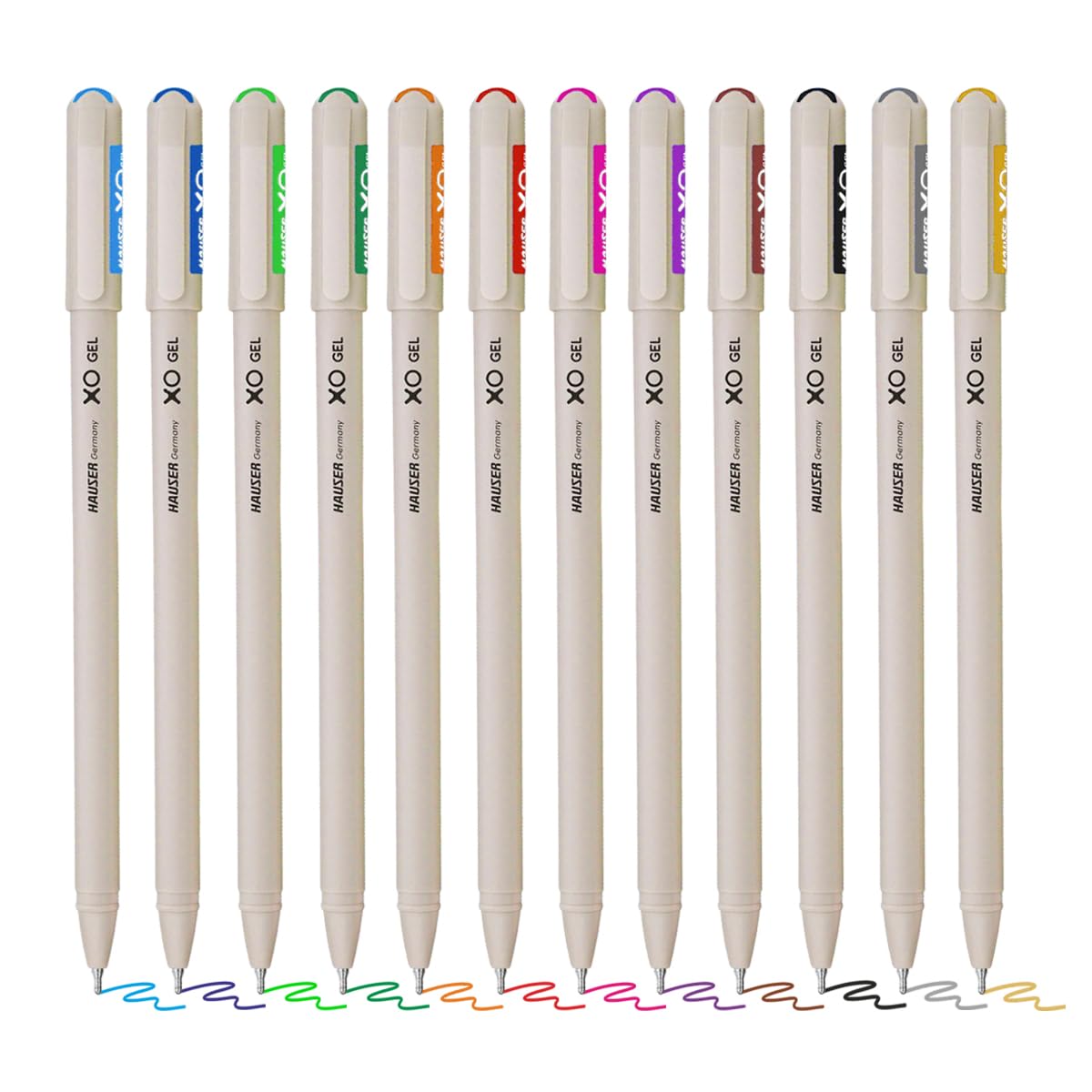 Hauser XO Multicolor Gel Pen with Hard Box Case, 12 Bright Ink Colors Pack, Set of 1