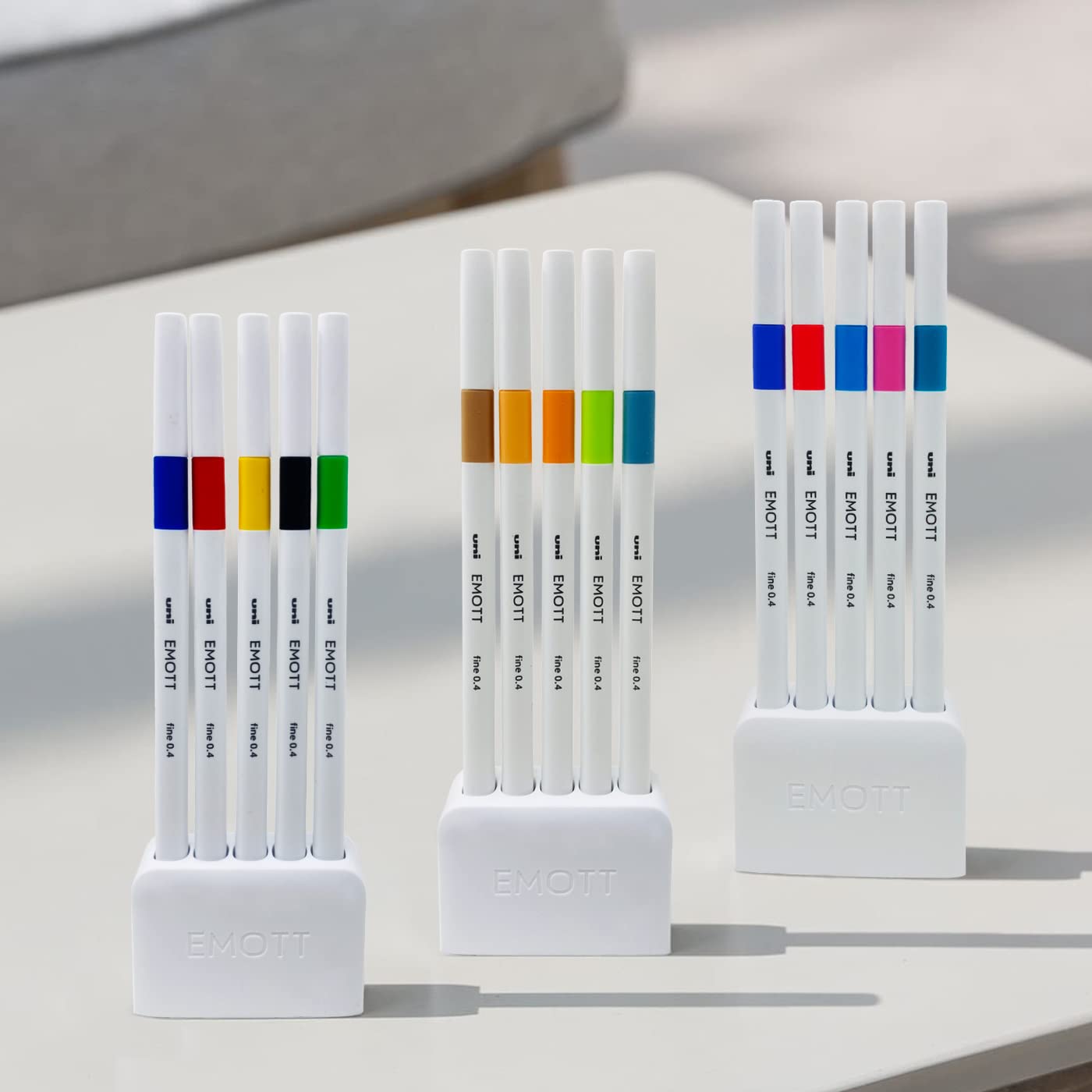 uni-ball Emott SY6 Water Based Fineliner Pens, Bright Yellow, Light Green, Beige, Light Orange & Saxe Blue Ink, Pack of 5