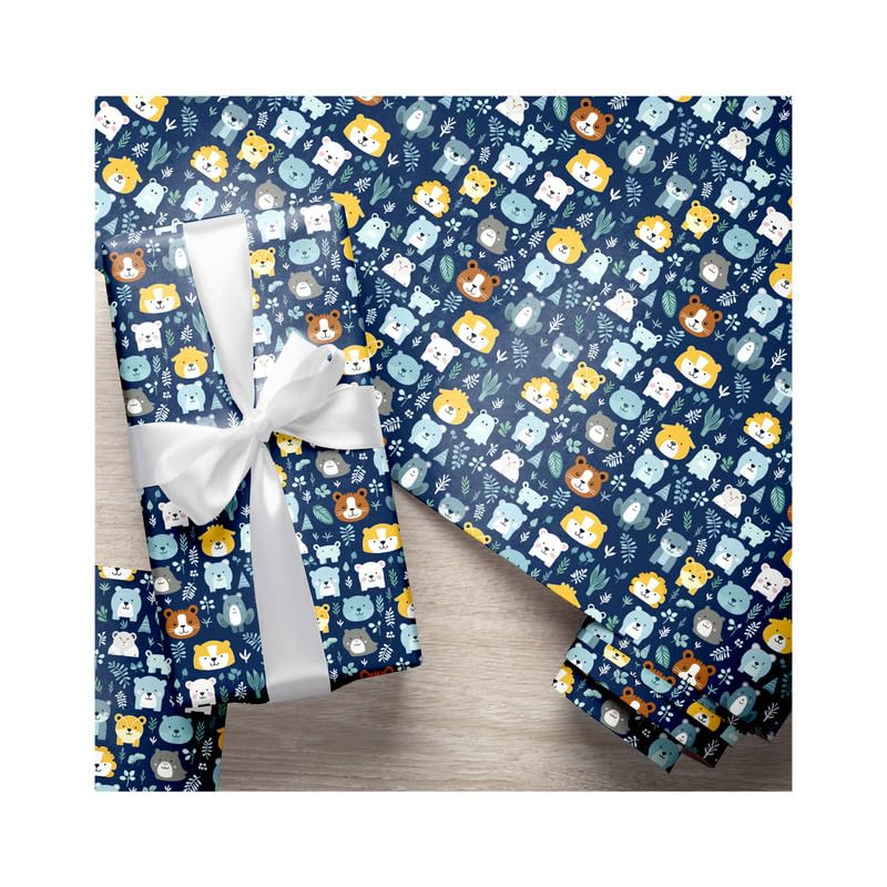 PaperPep Blue Cute Cartoon Animal Print 19"X29" Gift Wrapping Paper, Pack of 5
