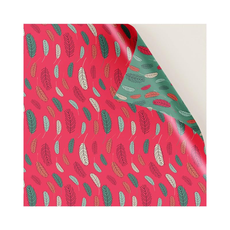 PaperPep Red & Green Feathers Double Sides Print 19"X29" Gift Wrapping Paper, Pack of 5