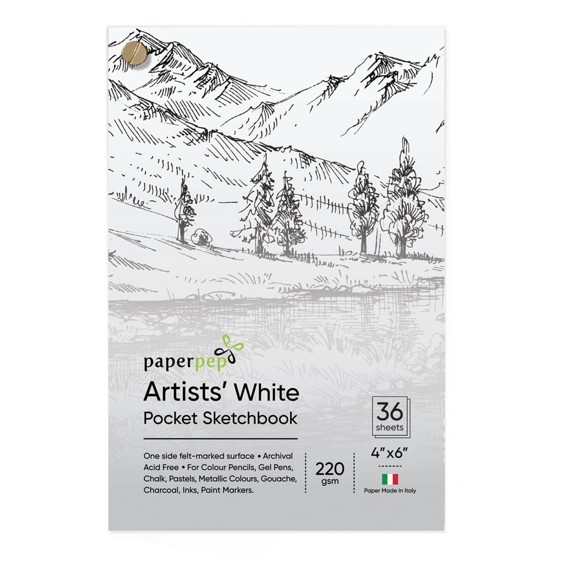 PaperPep White Pocket Sketchbook 220GSM 4"X6" 36 Sheets