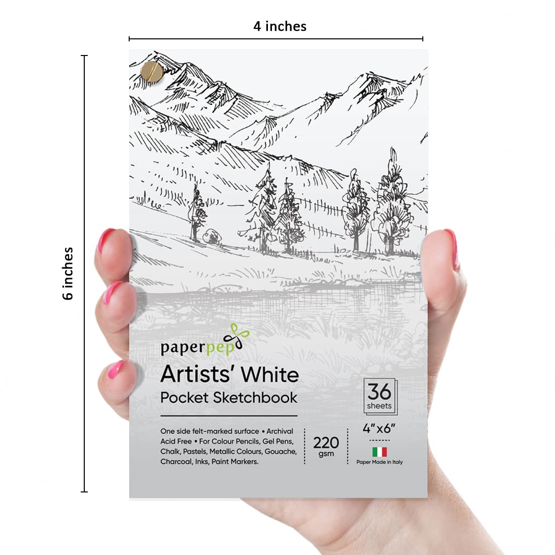 PaperPep White Pocket Sketchbook 220GSM 4"X6" 36 Sheets