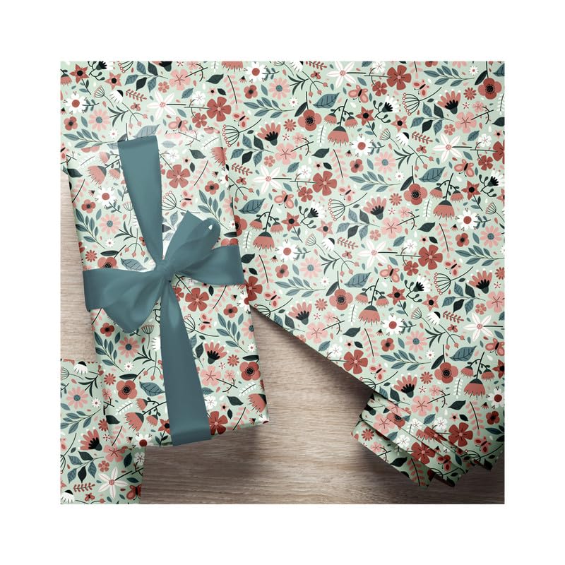 PaperPep Green Spring Leaf Print 19"X29" Gift Wrapping Paper, Pack of 5
