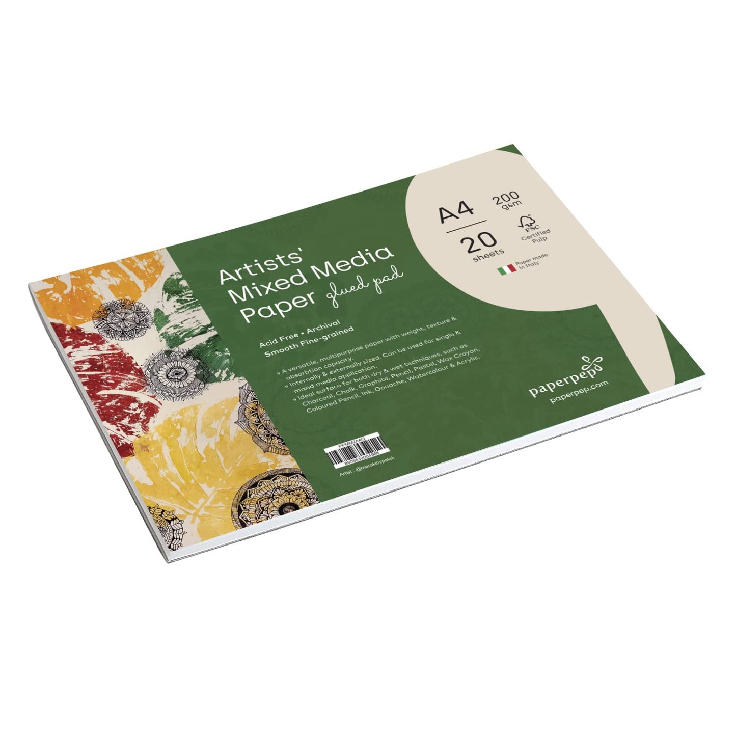 PaperPep Artists' Mixed Media Glued Pads 200GSM A4 20 Sheets