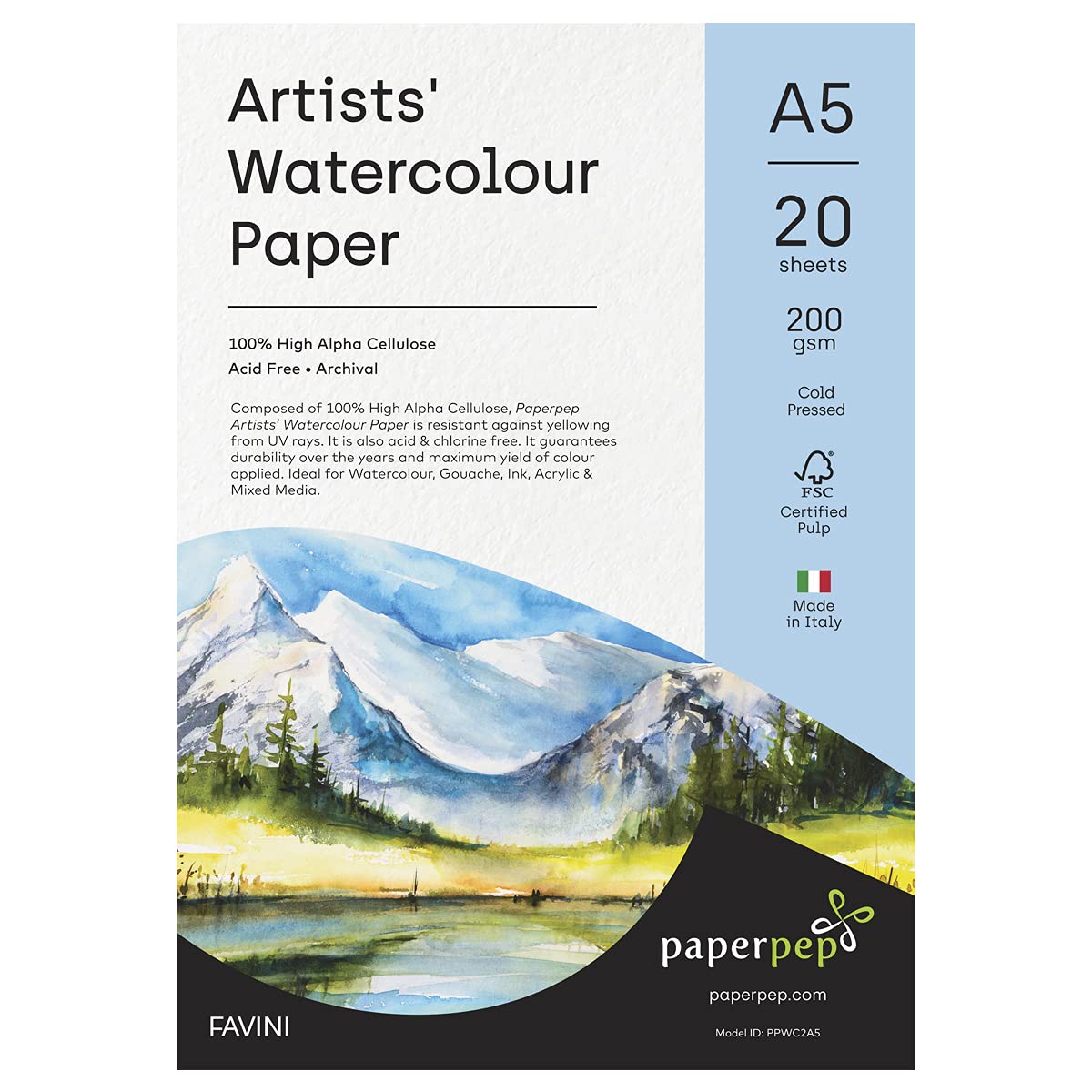 PaperPep Artists' Watercolour Paper 200GSM Cold Pressed A5 Pack of 20+8 Free Sheets
