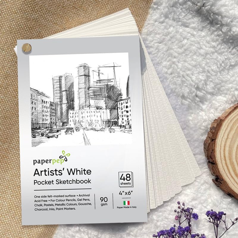 PaperPep White Pocket Sketchbook 90GSM 4"X6" 48 Sheets