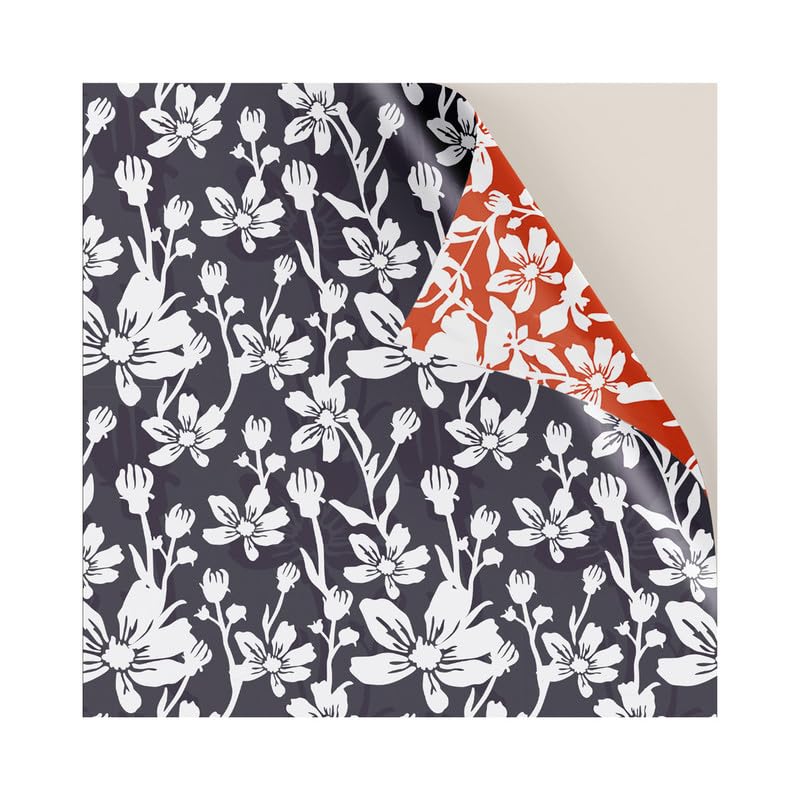 PaperPep Red & Dark Grey White Flowers Double Sides Print 19"X29" Gift Wrapping Paper, Pack of 5