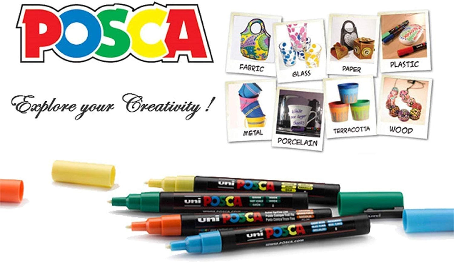 uni-ball POSCA 5M 1.8-2.5 mm Bullet Shaped Soft Color Markers, Multicolour Ink, Set of 8