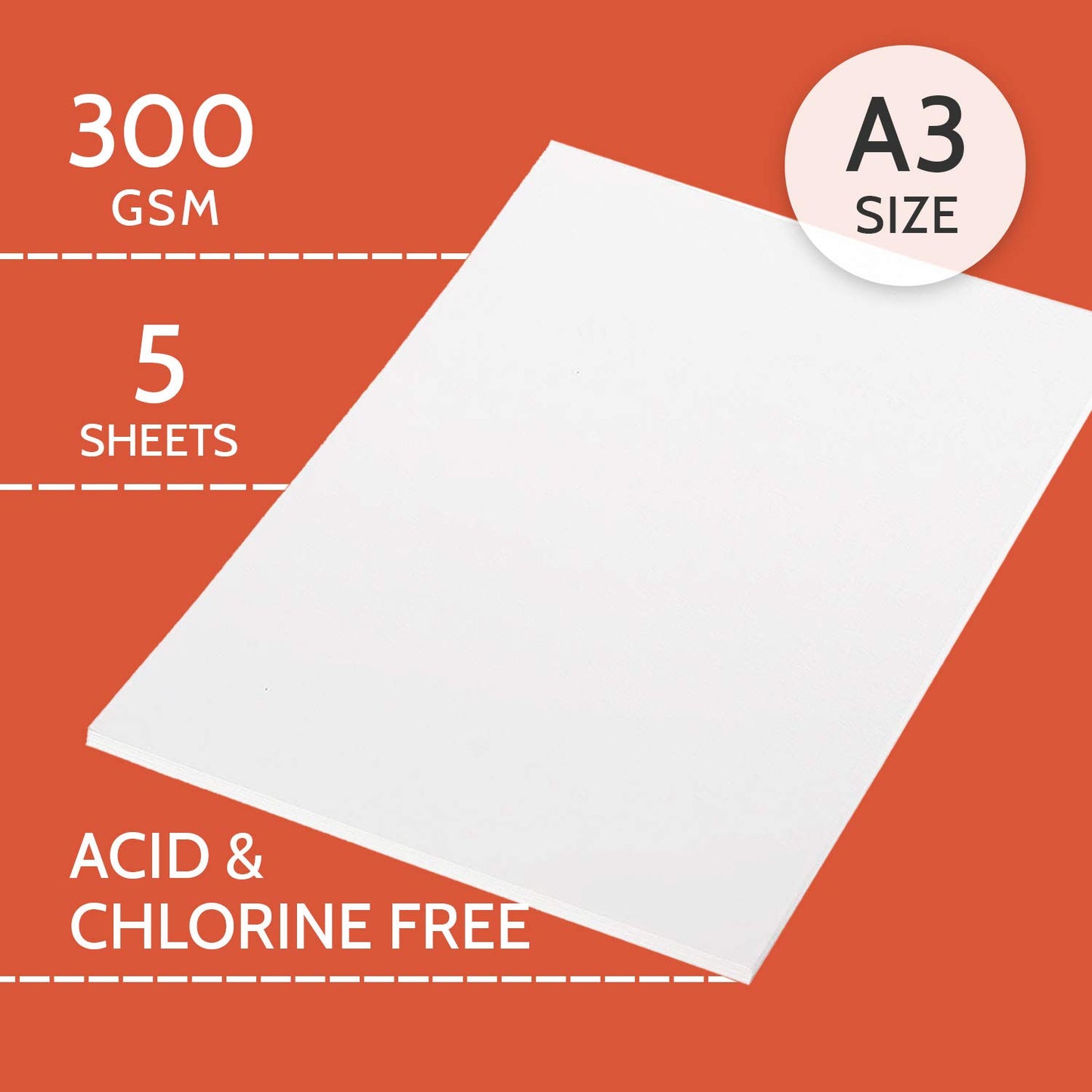PaperPep Artists' Acrylic Paint Paper 300GSM Cold Pressed A3 Pack of 5