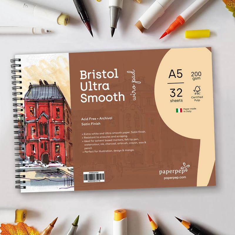 PaperPep Artists' Bristol Ultra Smooth Wiro Pads 200GSM A5 32 Sheets