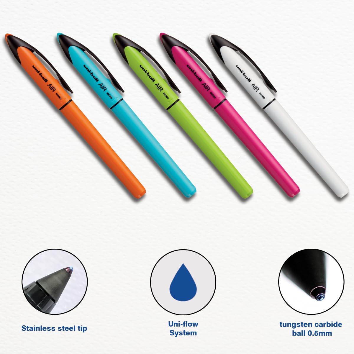 uni-ball Air UBA188ELM 0.5mm Roller Ball Pen, Blue Ink, Pack of 5