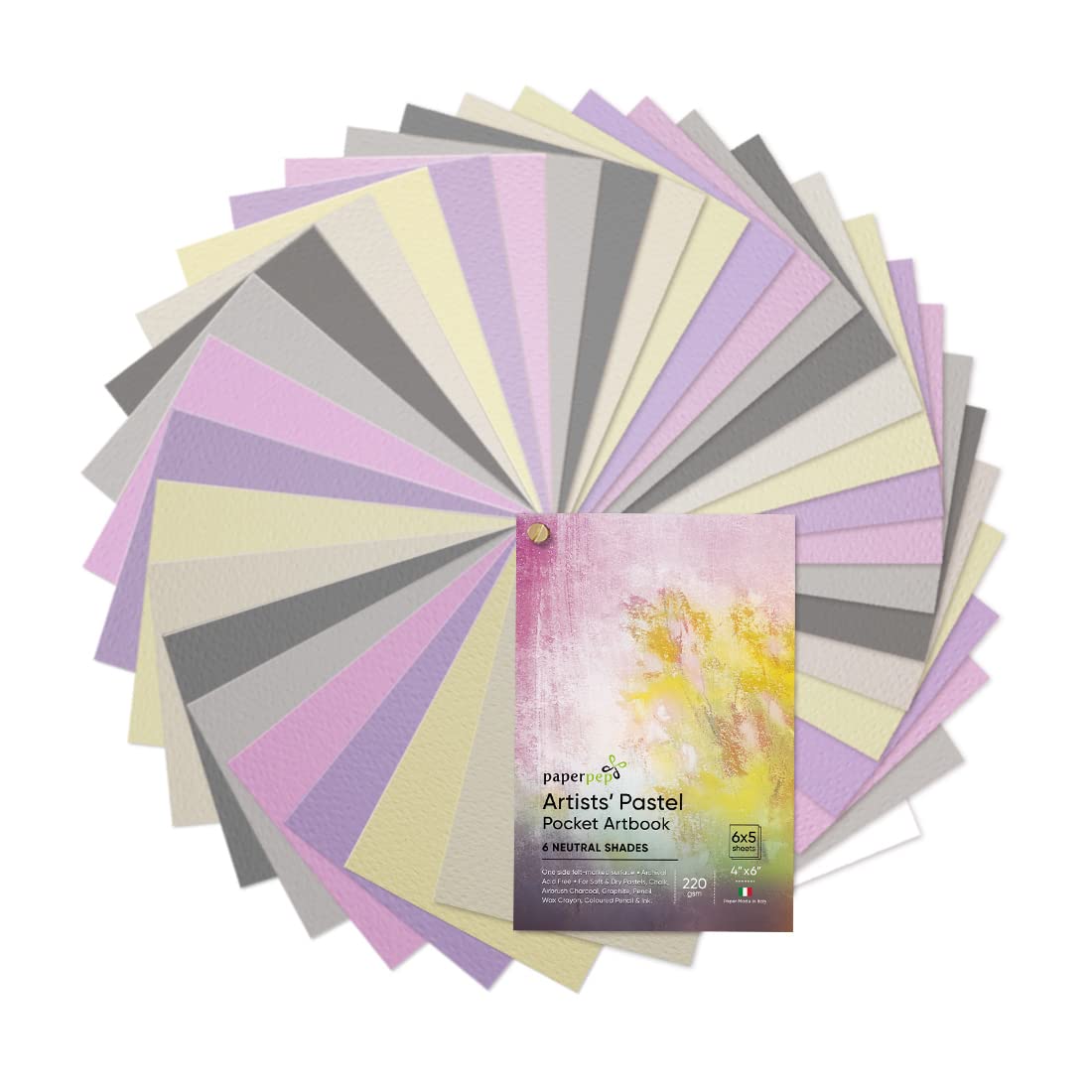 PaperPep Pastel Pocket ArtBook 220GSM 4"X6" Neutral Shades 30 Sheets