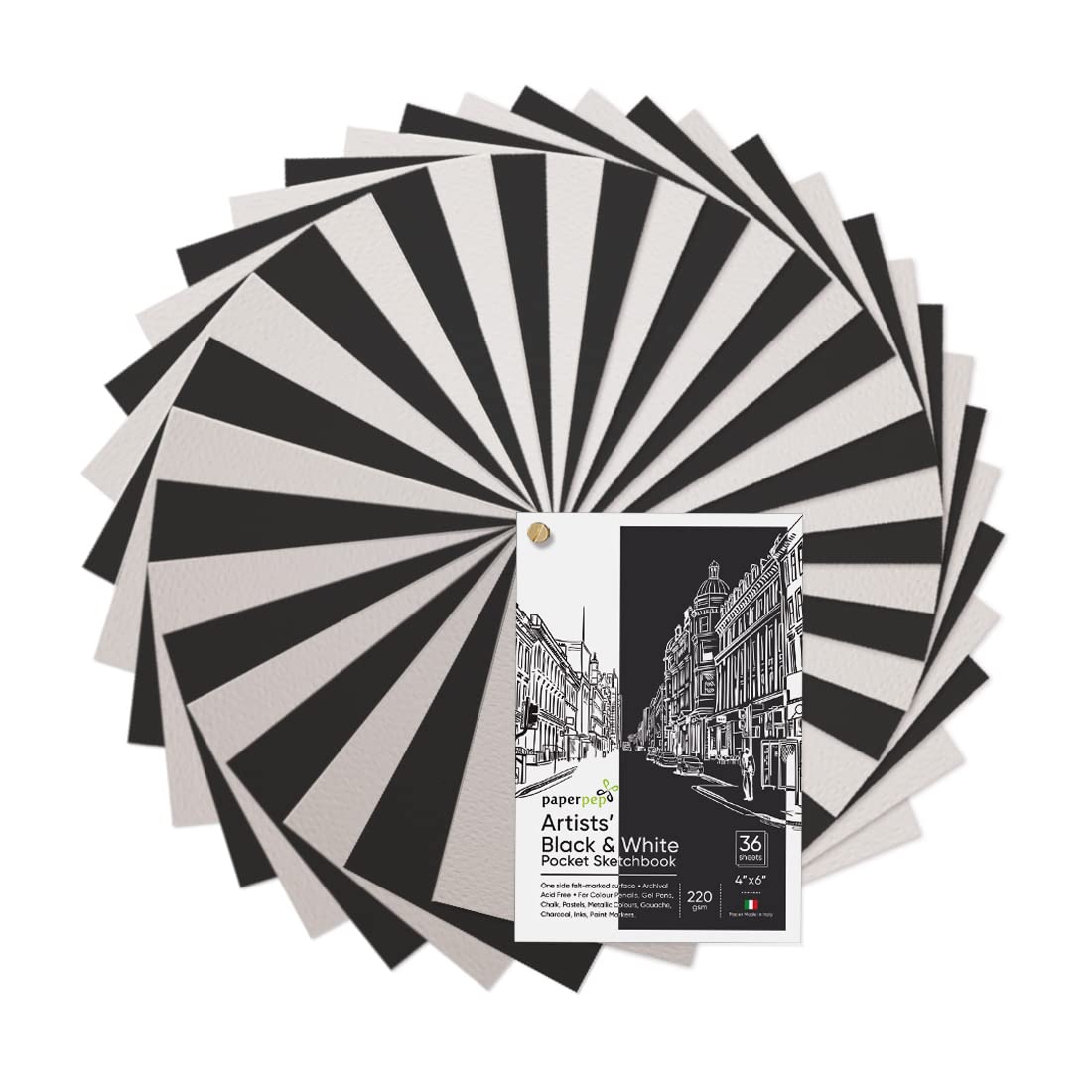 PaperPep Black & White Pocket Sketchbook 220GSM 4"X6" 36 Sheets