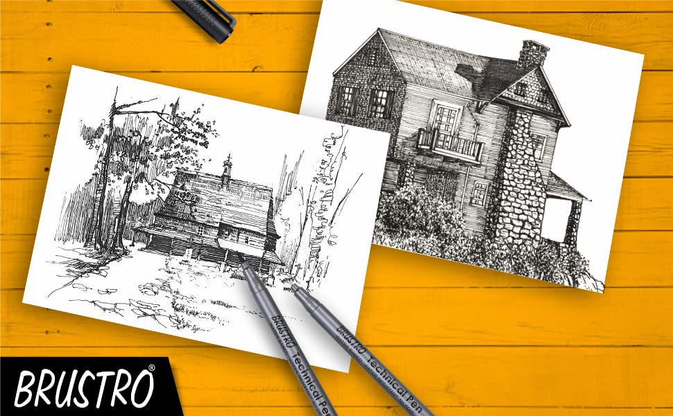 BRUSTRO Technical Pen Black Assorted, Set of 6