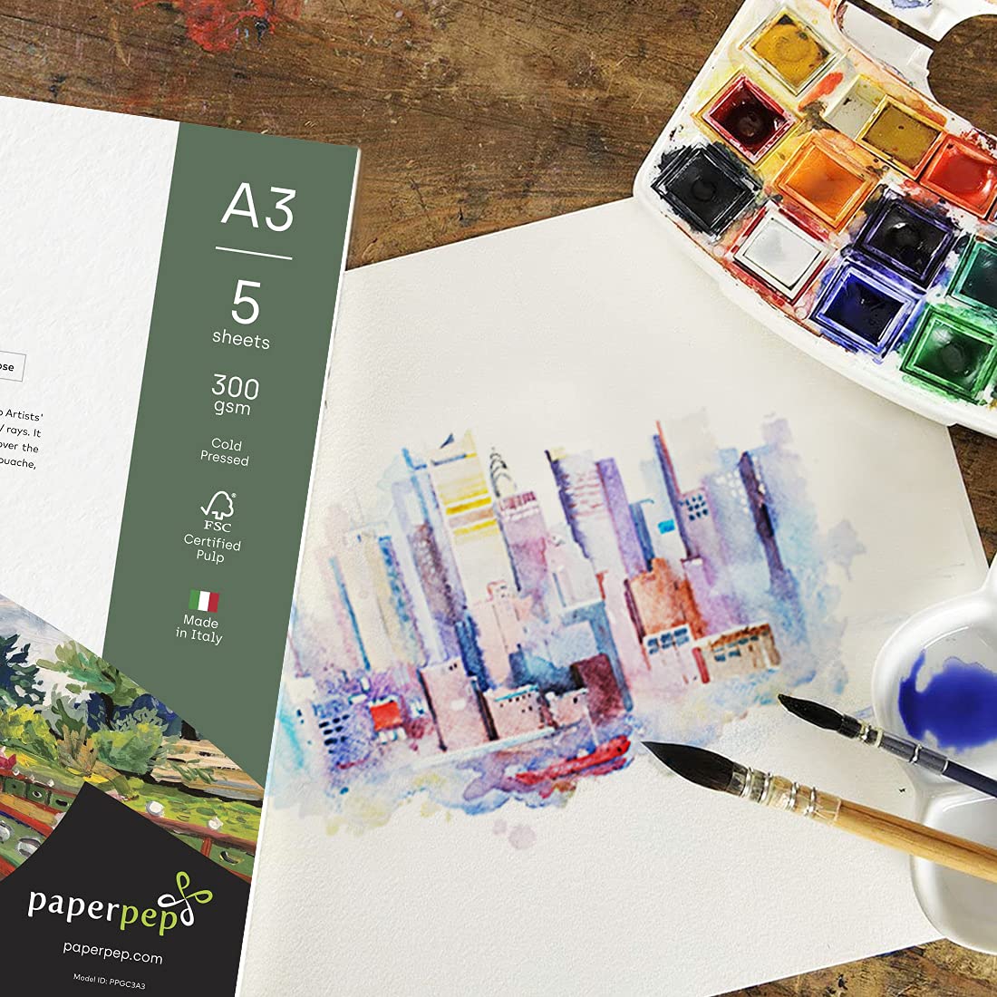 PaperPep Artists' Gouache Paint Paper 300GSM Cold Pressed A3 Pack of 5