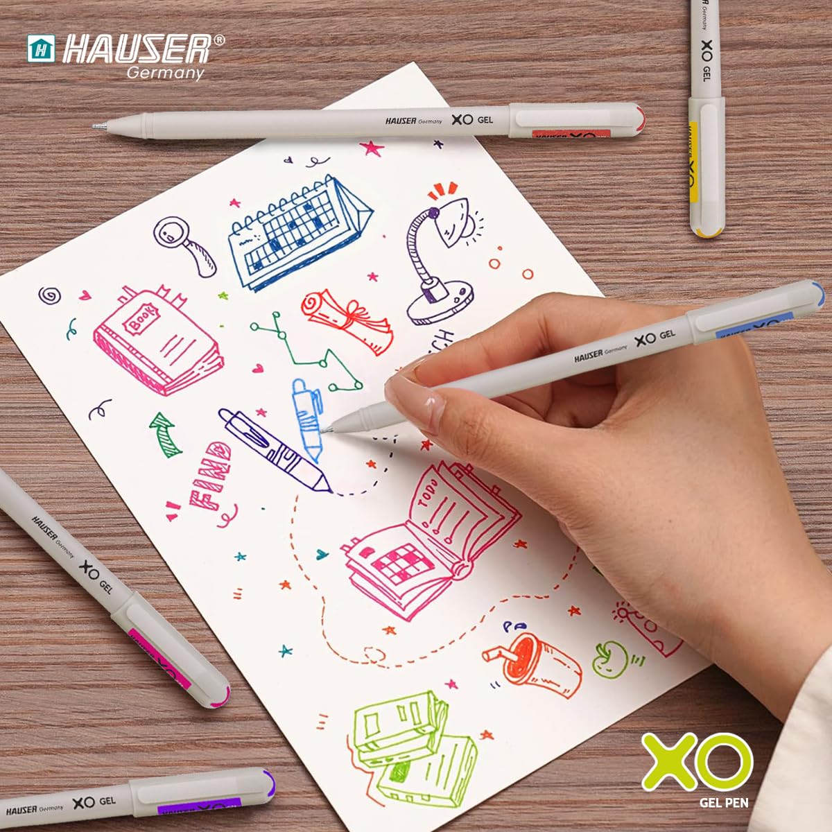 Hauser XO Multicolor Gel Pen with Hard Box Case, 12 Bright Ink Colors Pack, Set of 1