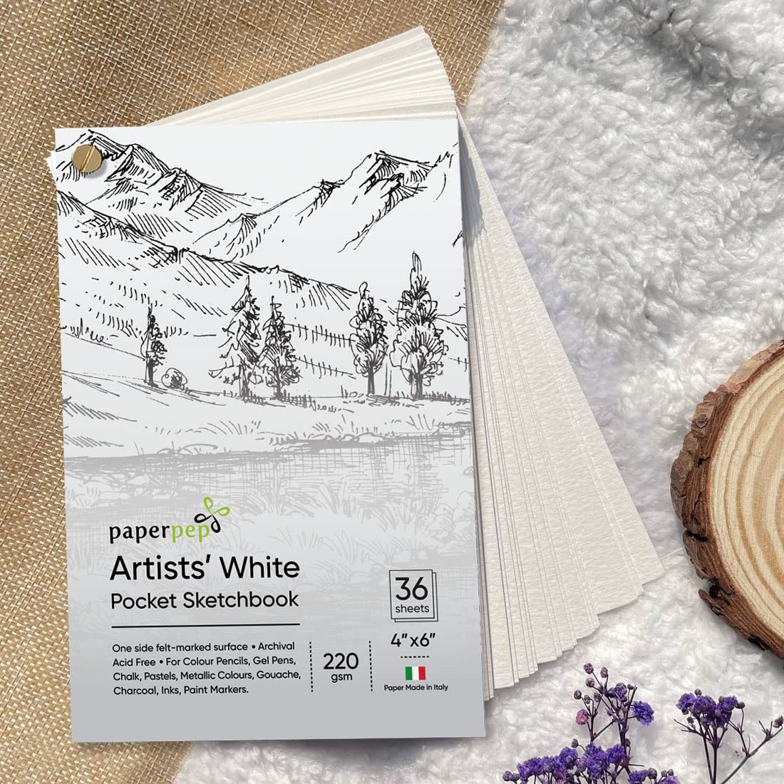 PaperPep White Pocket Sketchbook 220GSM 4"X6" 36 Sheets
