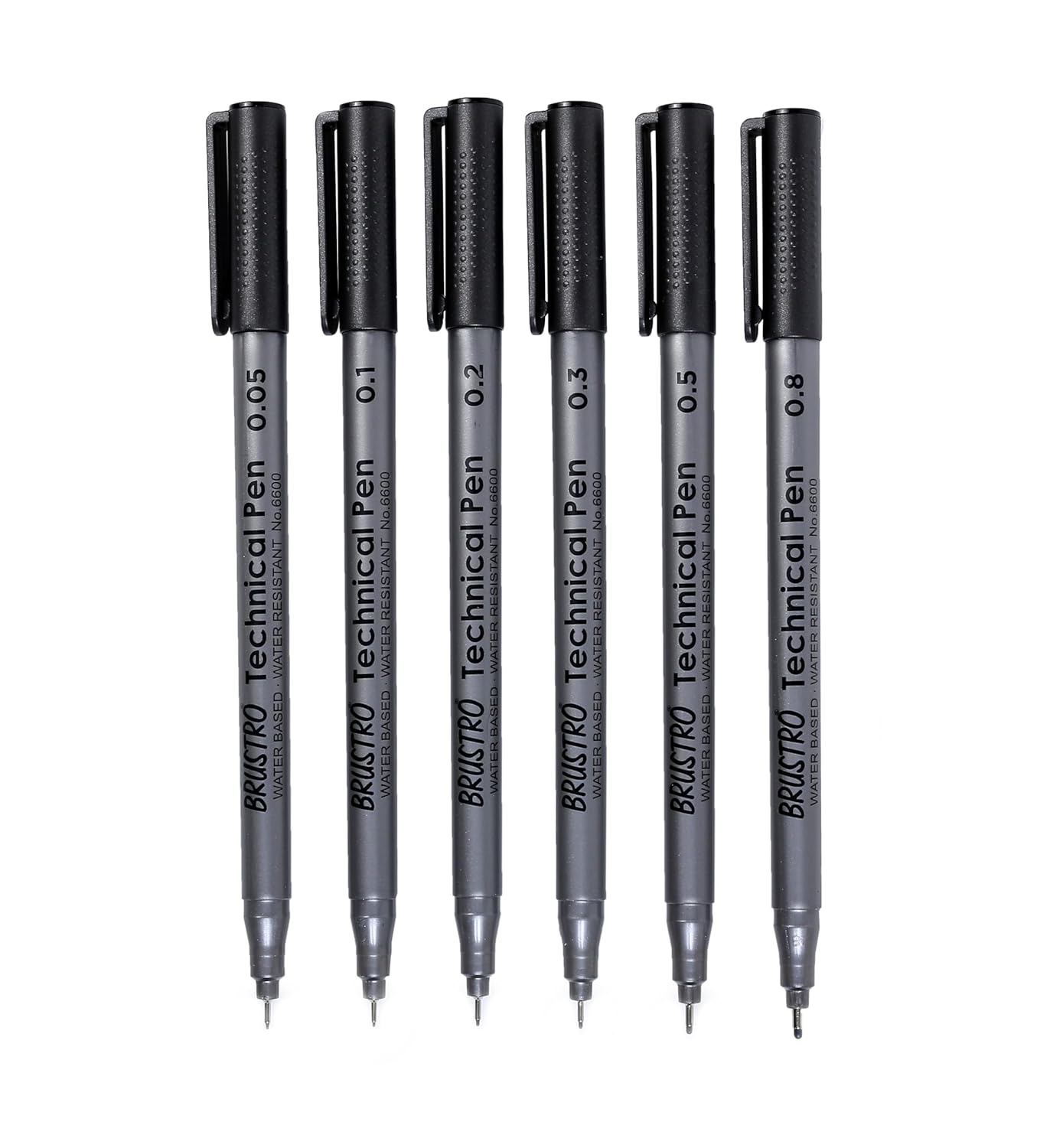 BRUSTRO Technical Pen Black Assorted, Set of 6