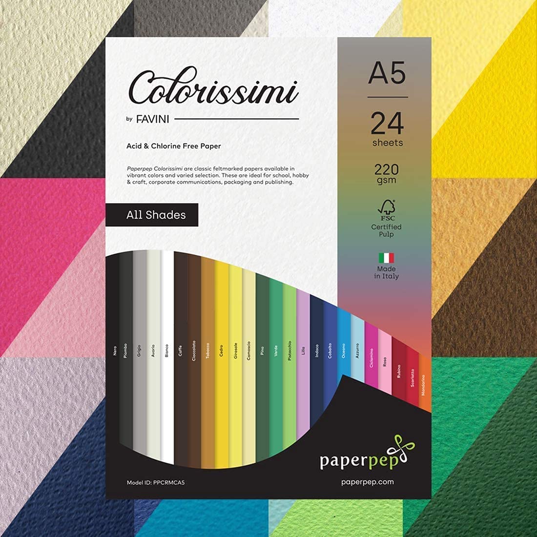 PaperPep Colorissimi 220GSM Card Stock A5 Multicolor Shades Assorted 24 Sheets
