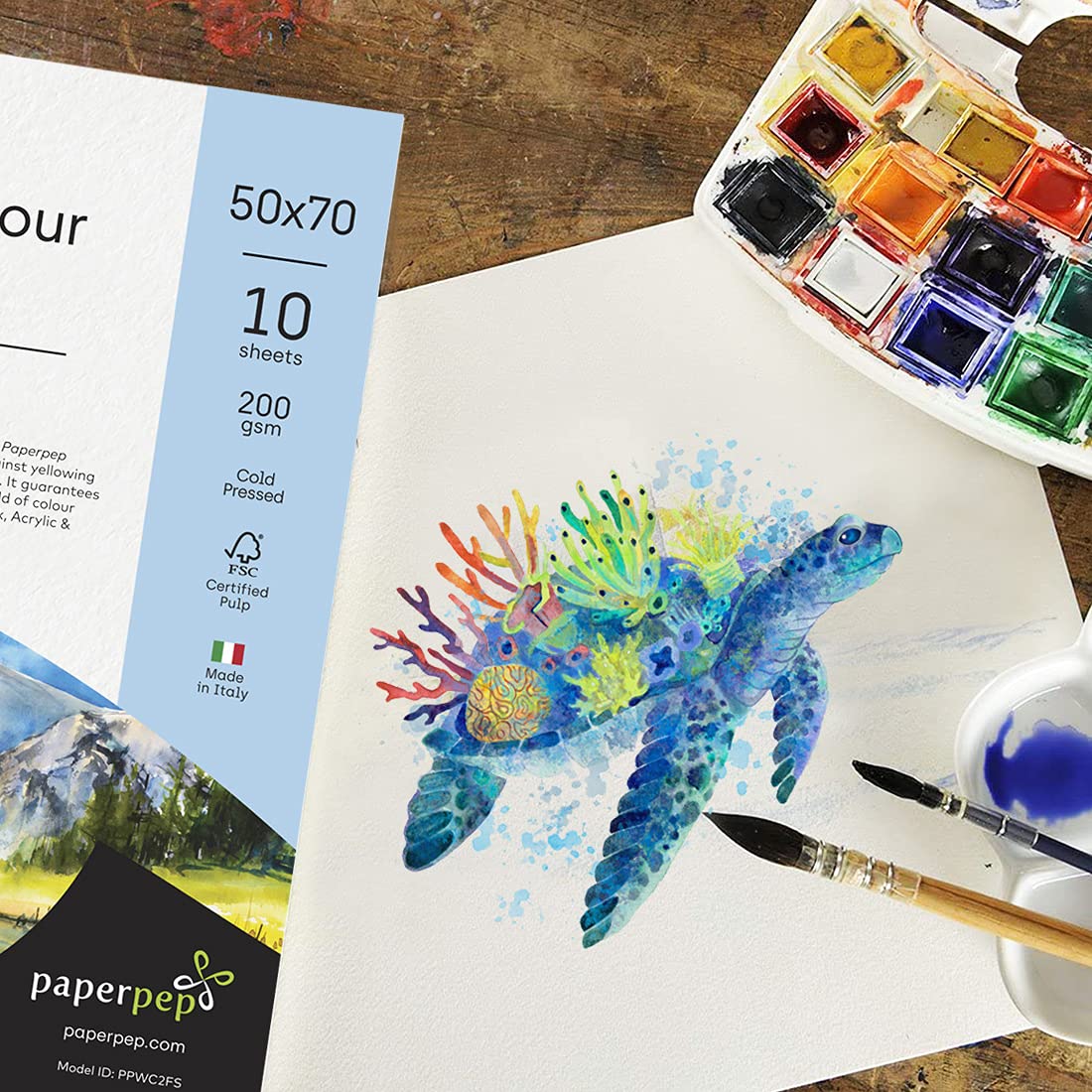 PaperPep Artists' Watercolour Paper 200GSM Cold Pressed 50X70CM Pack of 10