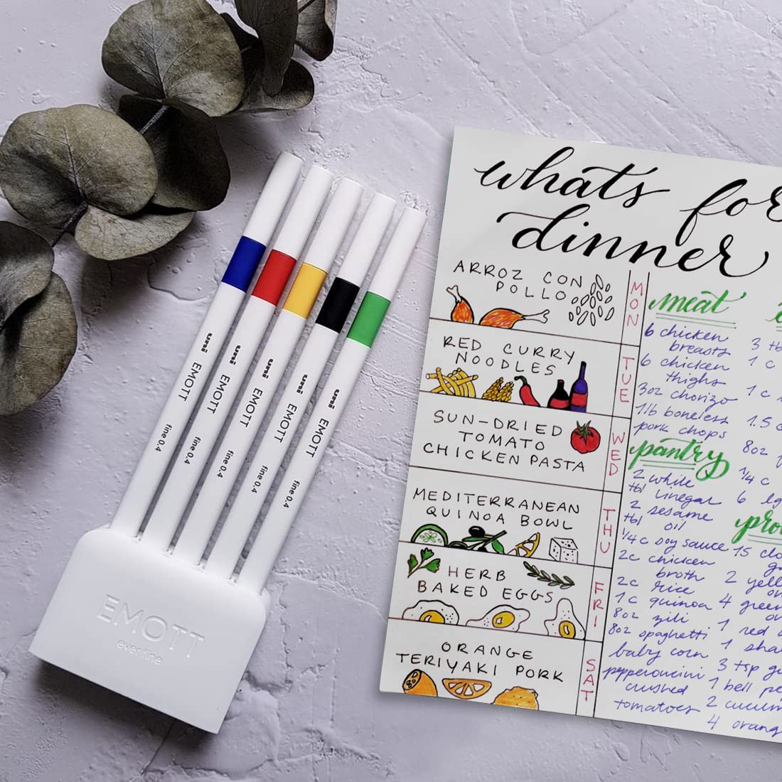 uni-ball Emott SY1 Water Based Fineliner Pens, Yellow, Green, Red, Black & Blue Ink, Set of 5