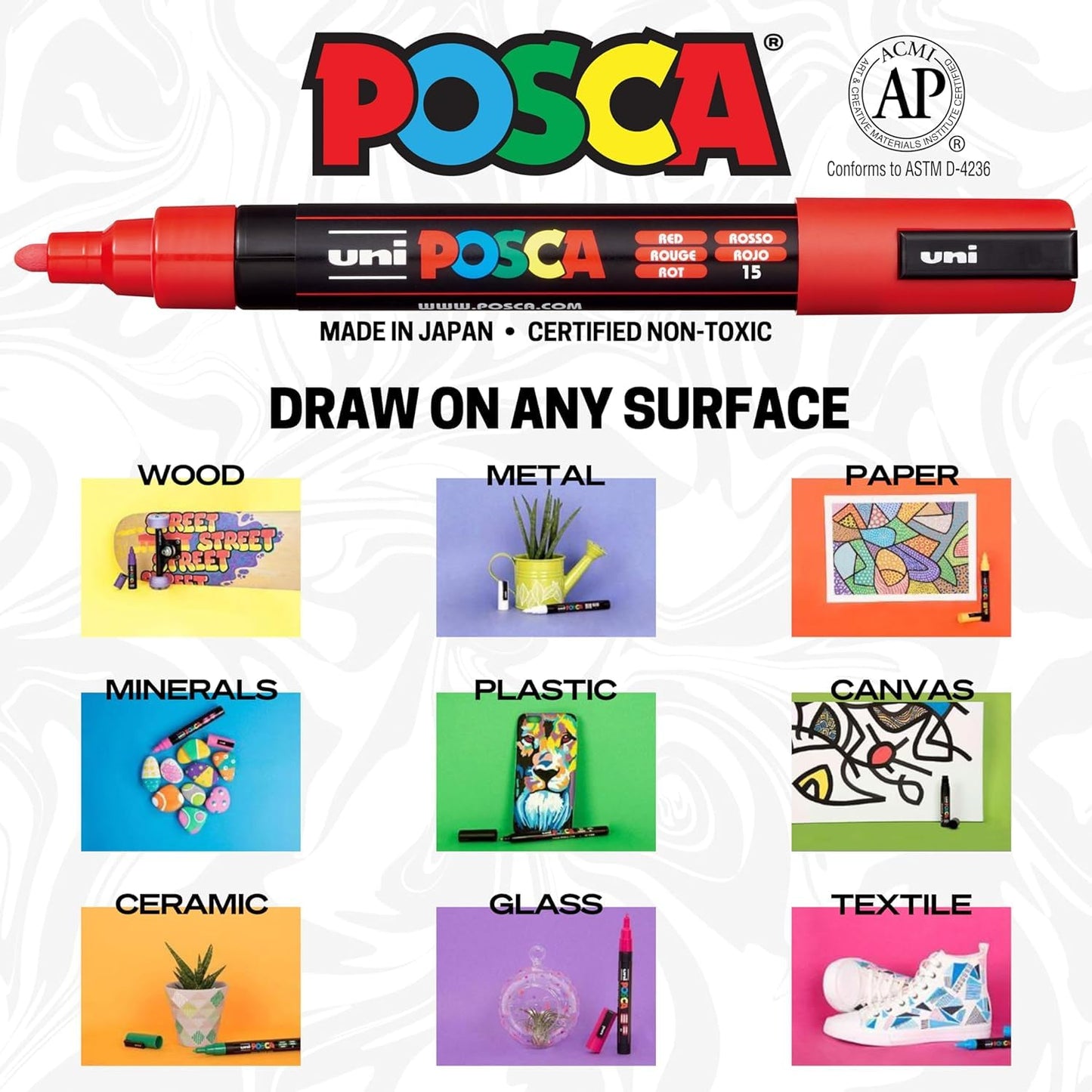 Uni-Ball PIN-200 0.03-0.8mm Fineliner with Posca 3M 0.9-1.3mm Markers Combo Pack