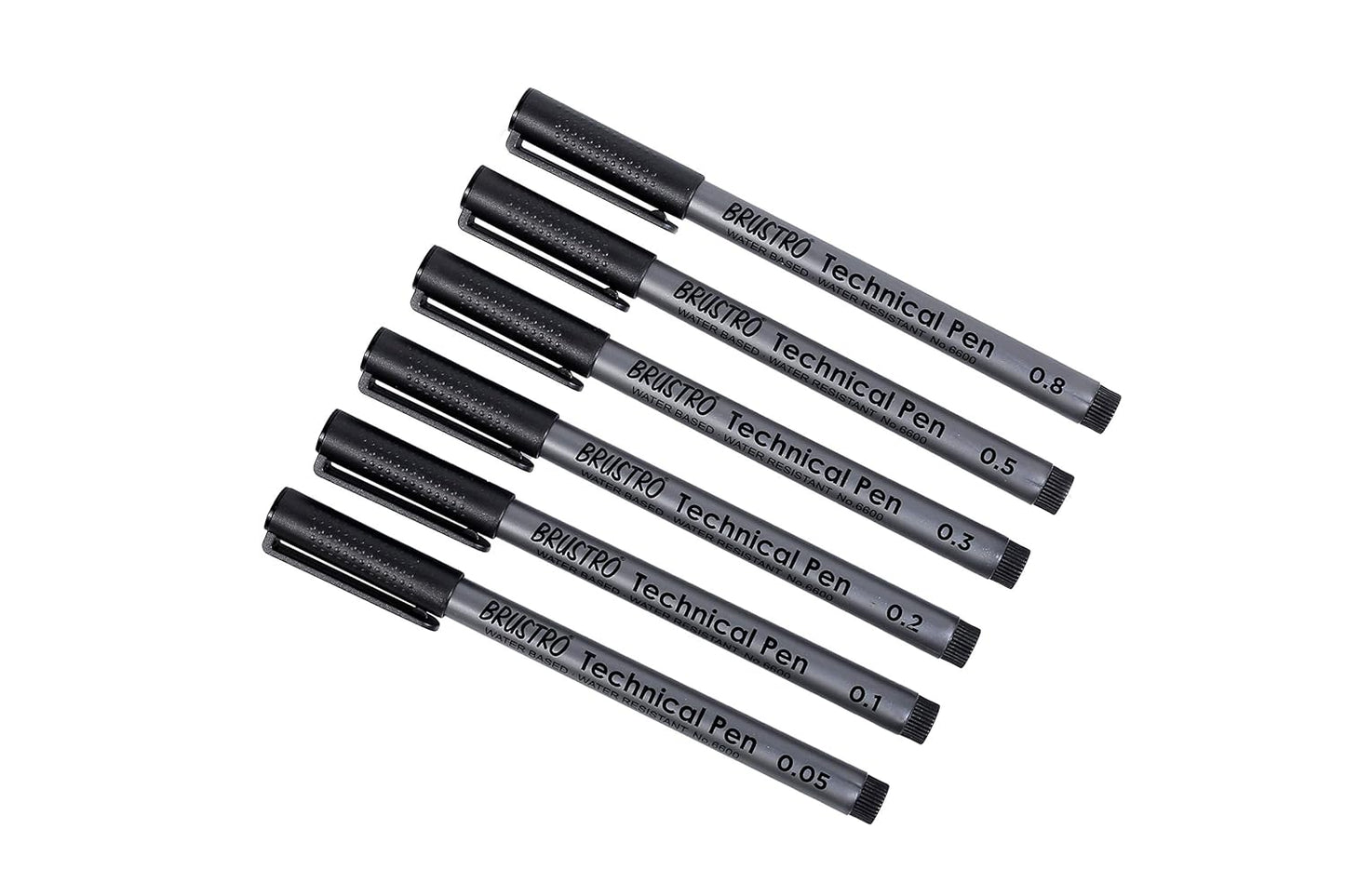BRUSTRO Technical Pen Black Assorted, Set of 6