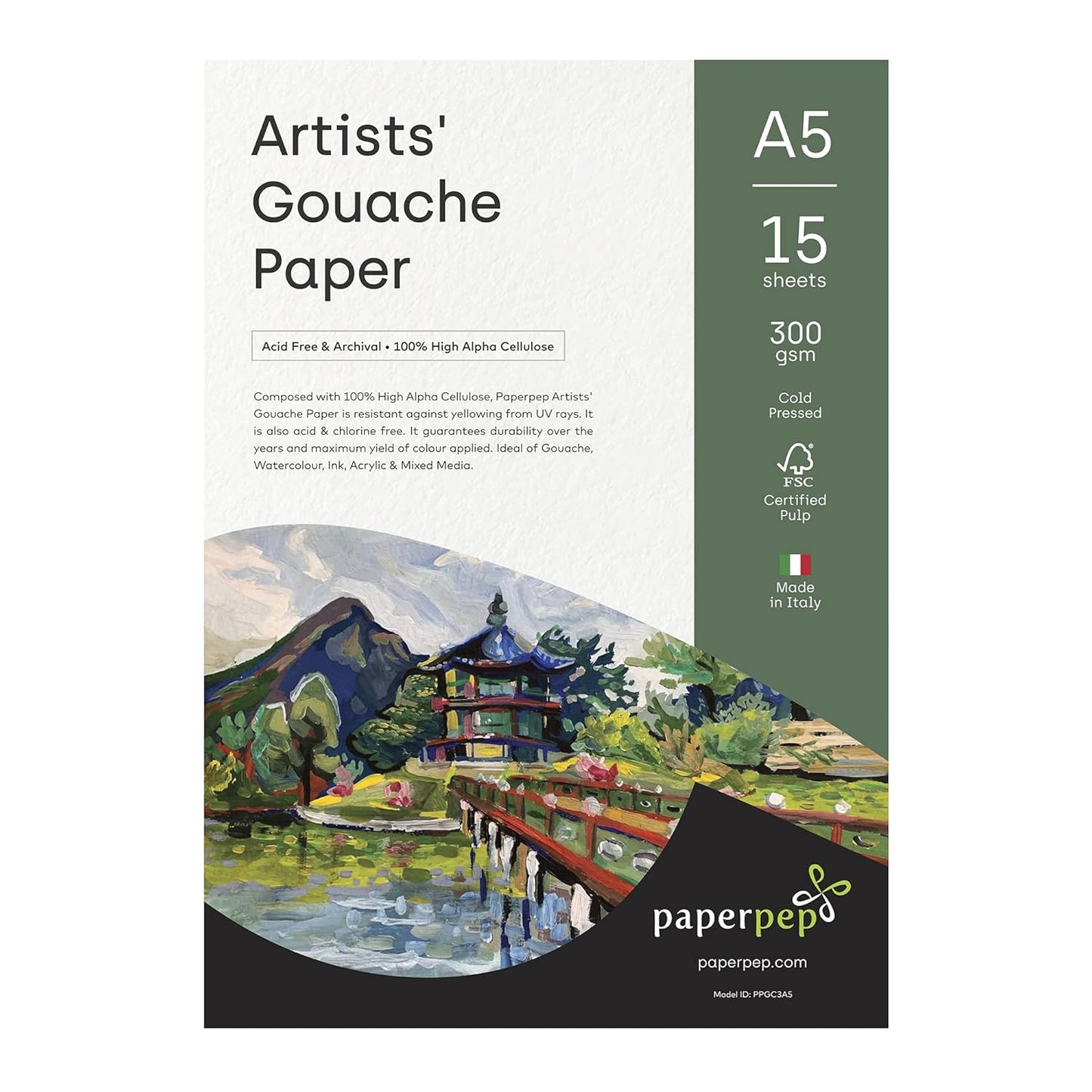 PaperPep Artists' Gouache Paint Paper 300GSM Cold Pressed A5 Pack of 15+9 Free Sheets