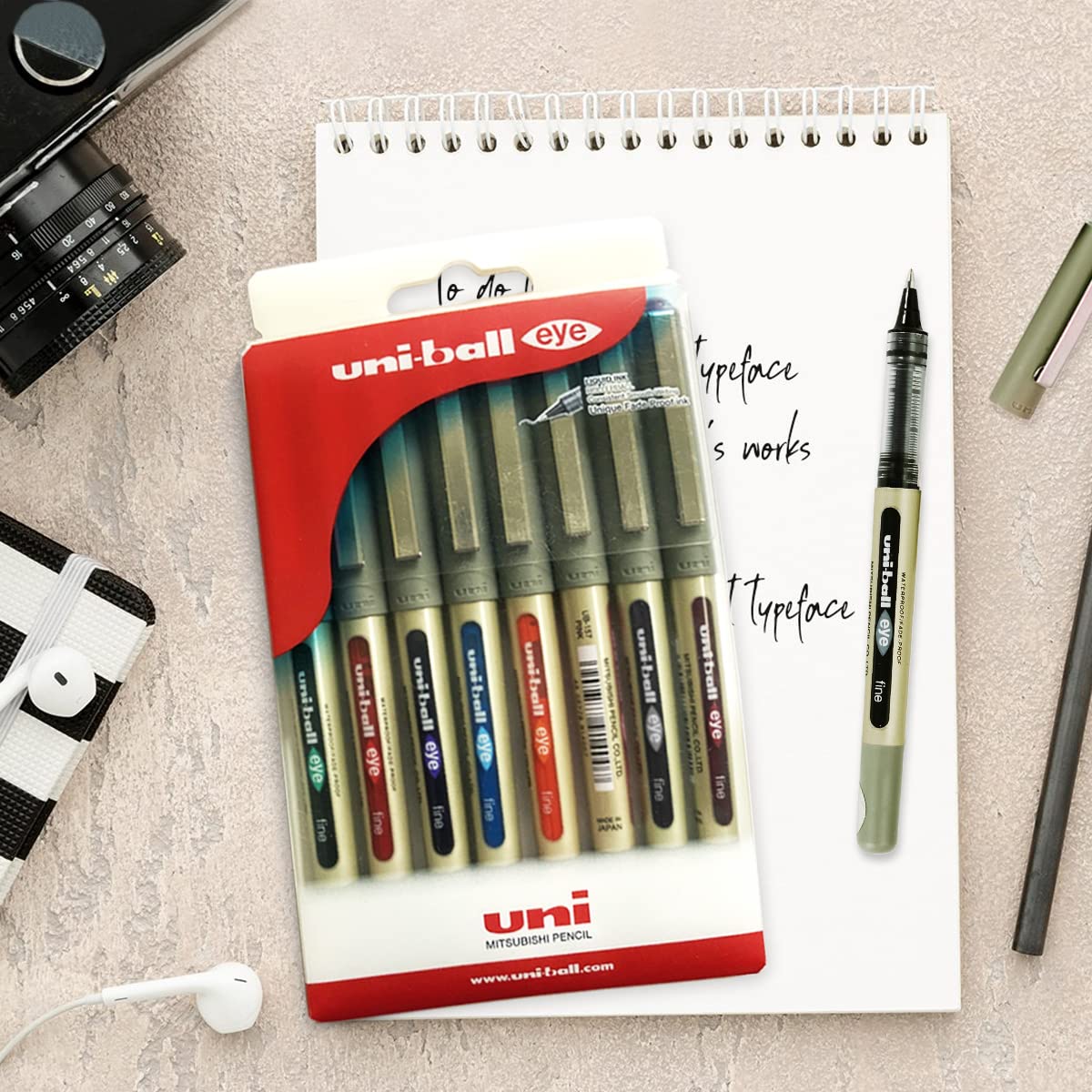 uni-ball Eye UB157 0.7mm Roller Ball Pen, Multicolour Ink, Pack of 8