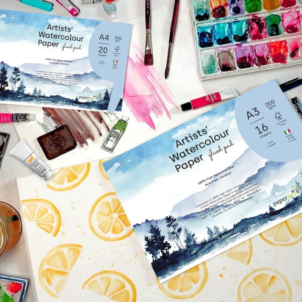 PaperPep Artists' Watercolour Glued Pads 200GSM Cold Pressed A3 16 Sheets