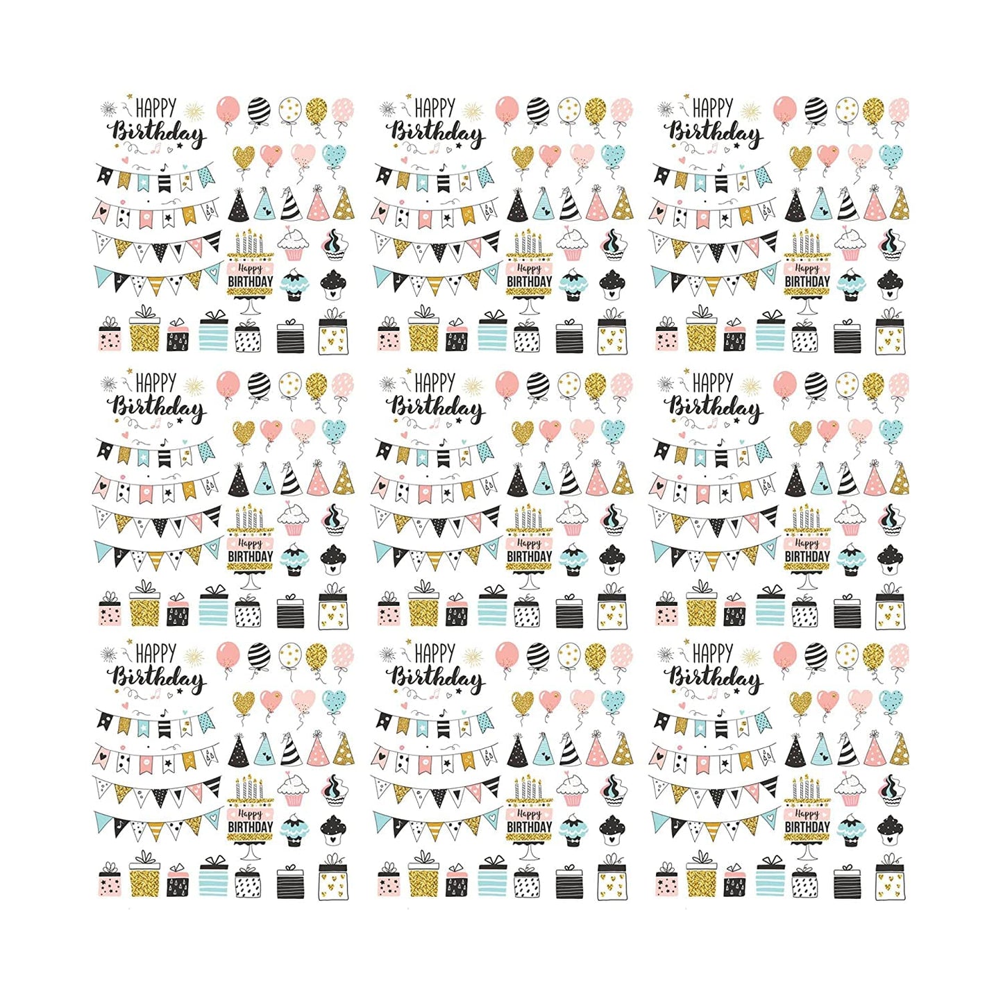 PaperPep White Birthday Print 19"X29" Gift Wrapping Paper, Pack of 5