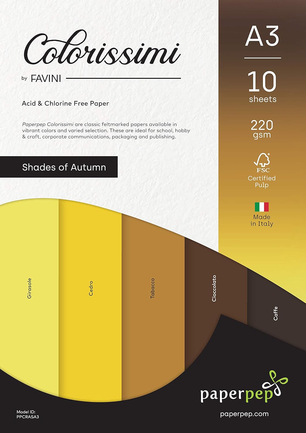 PaperPep Colorissimi 220GSM Card Stock A3 Shades of Autumn Assorted 10 Sheets
