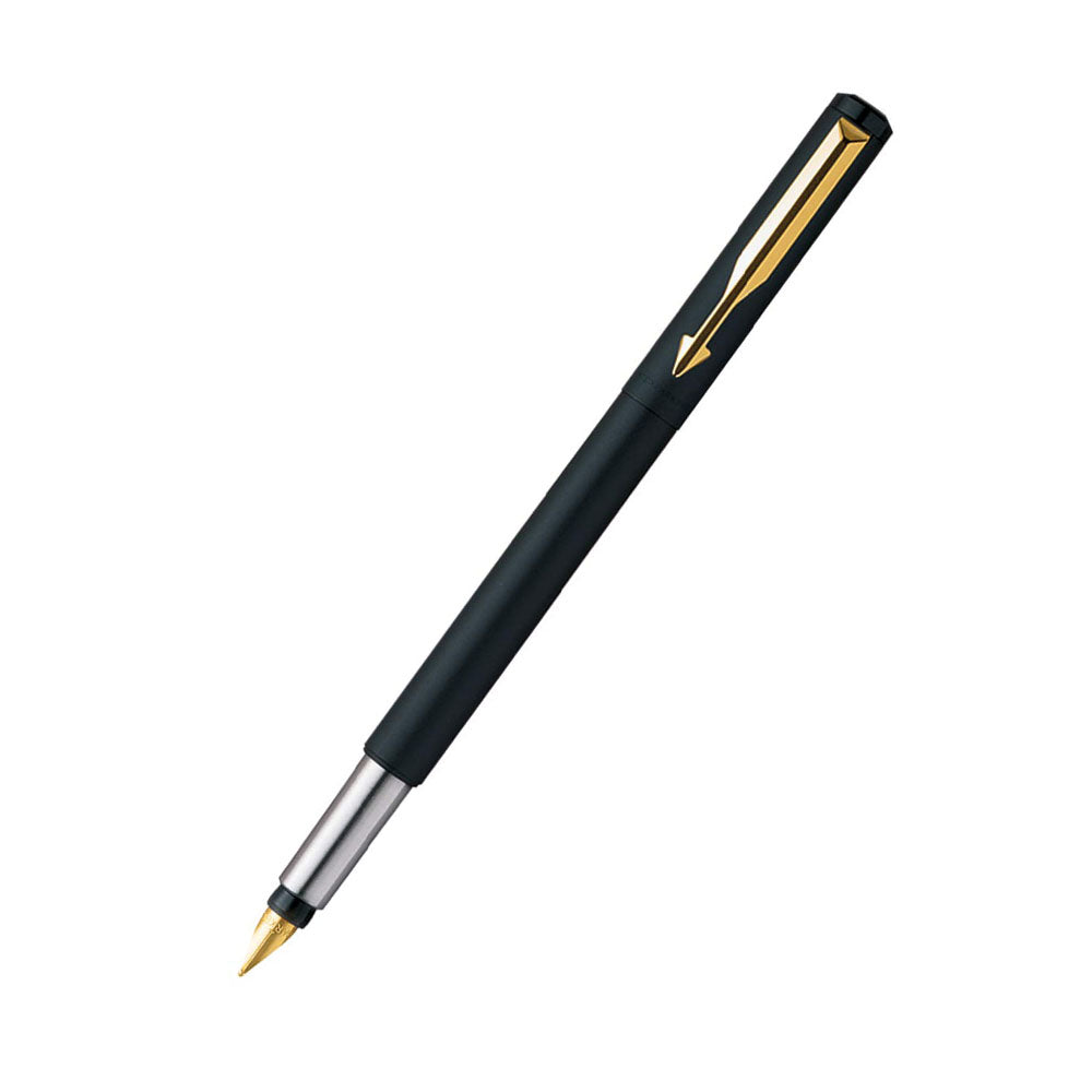 Parker Functional Vector Matte Black Gold Trim Fountain Pen, Blue Ink, Pack Of 1