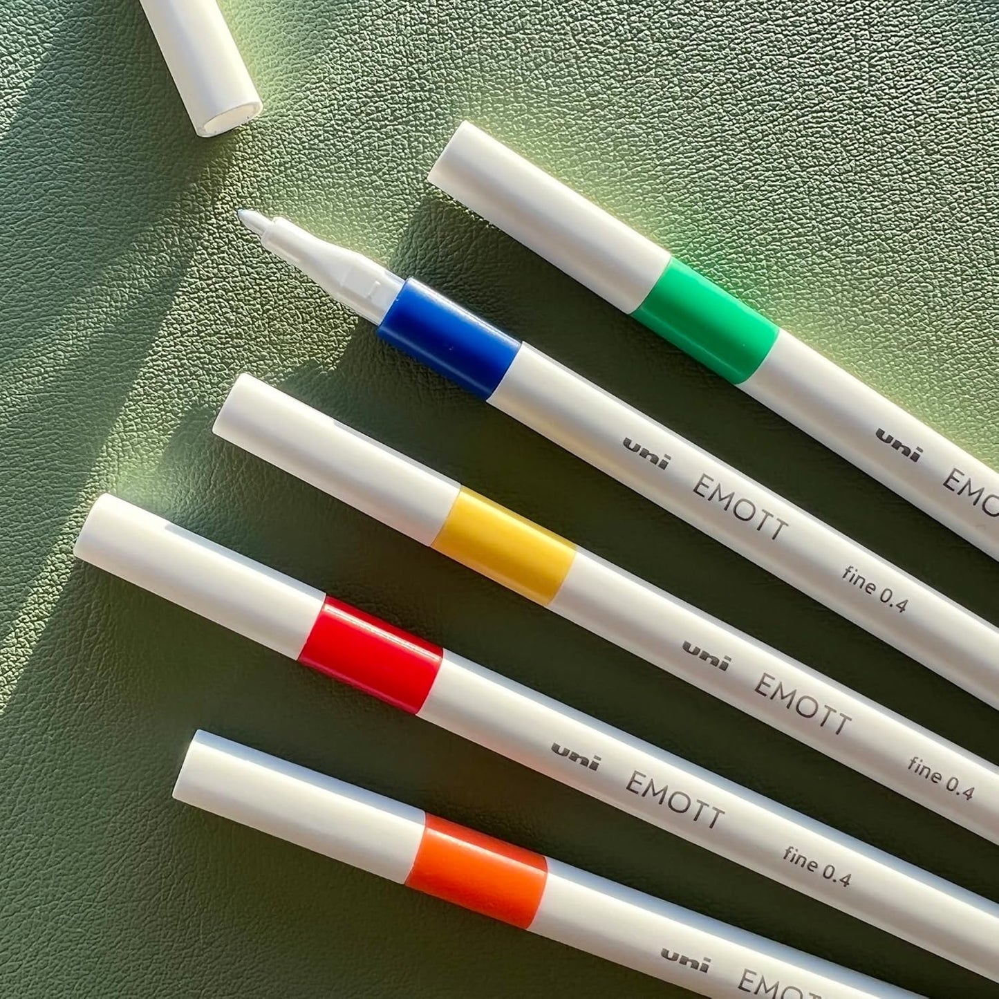 uni-ball Emott SY6 Water Based Fineliner Pens, Bright Yellow, Light Green, Beige, Light Orange & Saxe Blue Ink, Pack of 5