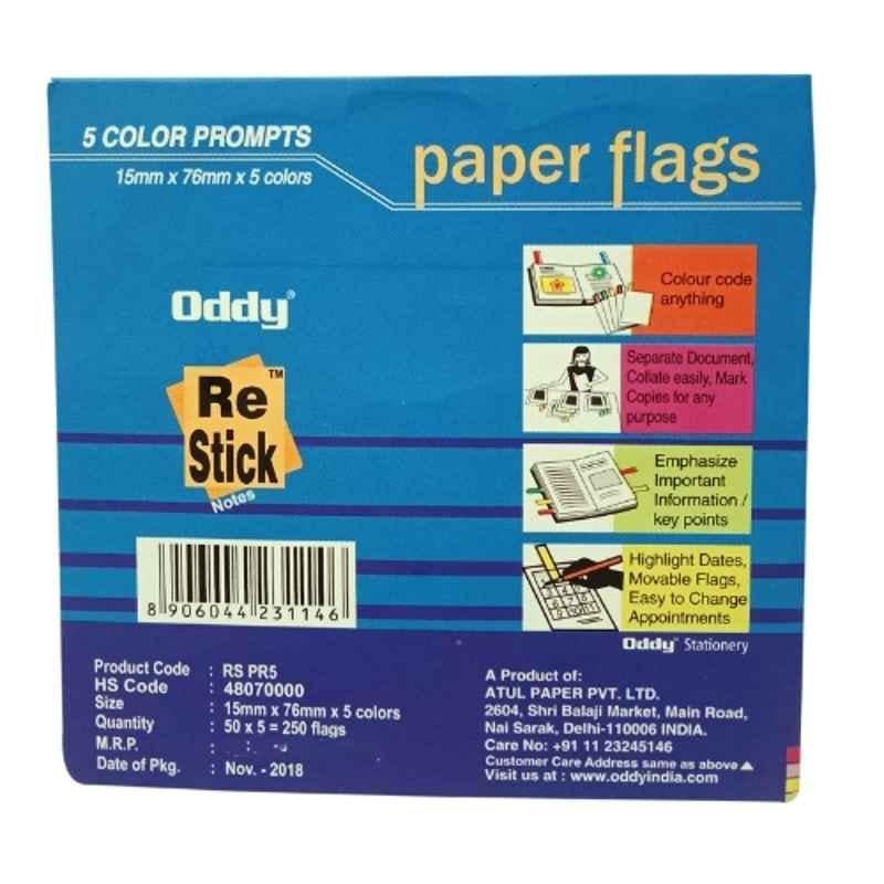Oddy Re-Stick, (RS-PR5), Paper prompts in 5 Colors, 250 Sheets Pad