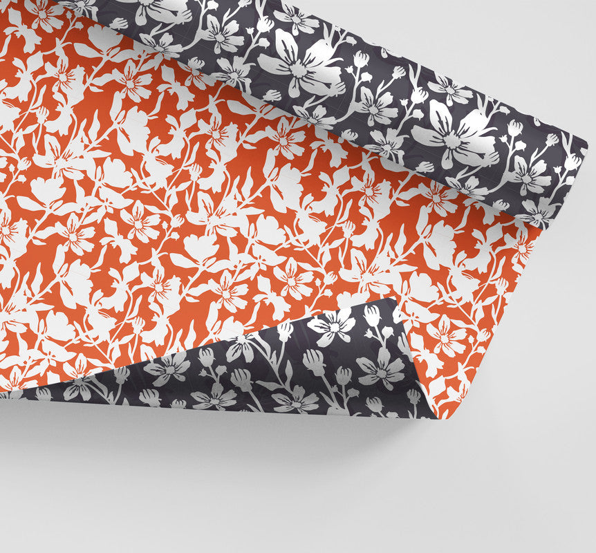 PaperPep Red & Dark Grey White Flowers Double Sides Print Gift Wrapping Paper 19"X29" Pack of 10 Sheets