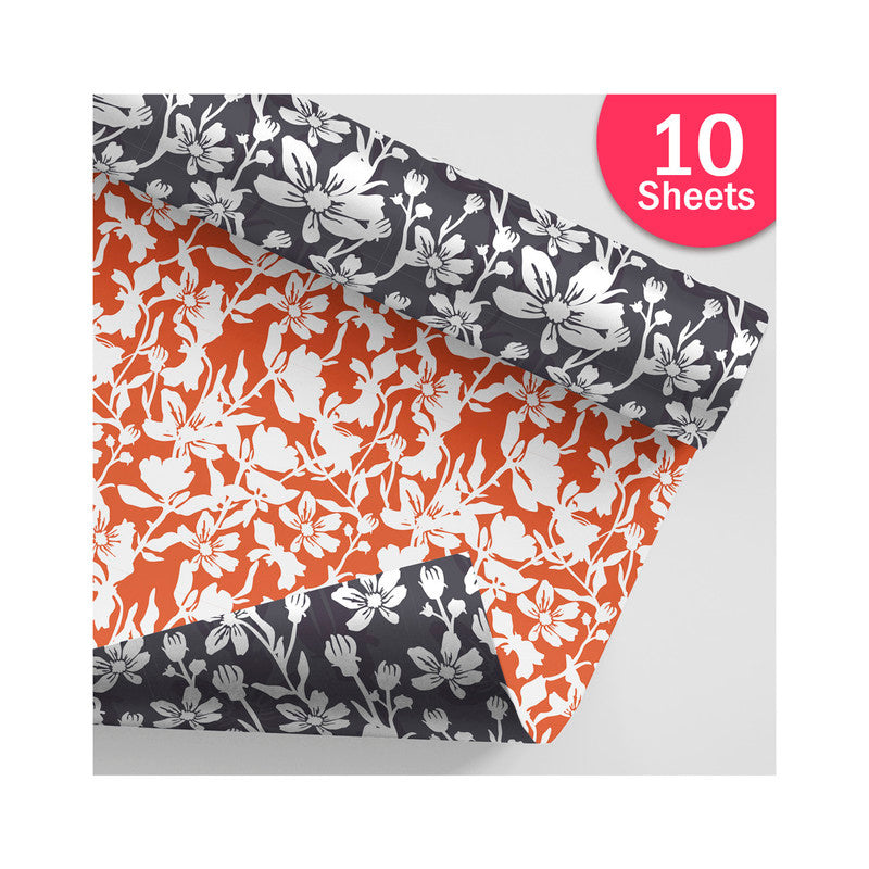 PaperPep Red & Dark Grey White Flowers Double Sides Print Gift Wrapping Paper 19"X29" Pack of 10 Sheets