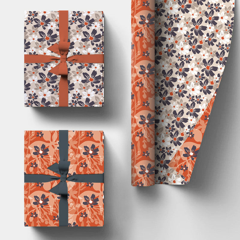 PaperPep Red & Light Grey Flowers Double Sides Print Gift Wrapping Paper 19"X29" Pack of 10 Sheets