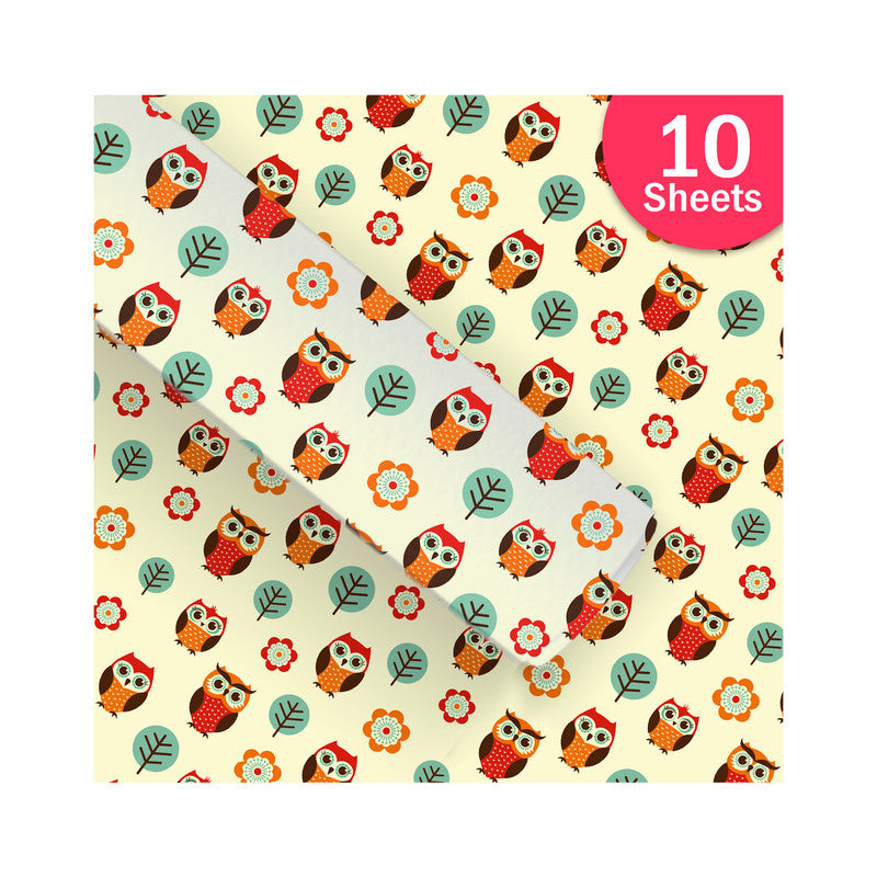 PaperPep Yellow Owl Print Gift Wrapping Paper 19"X29" Pack of 10 Sheets