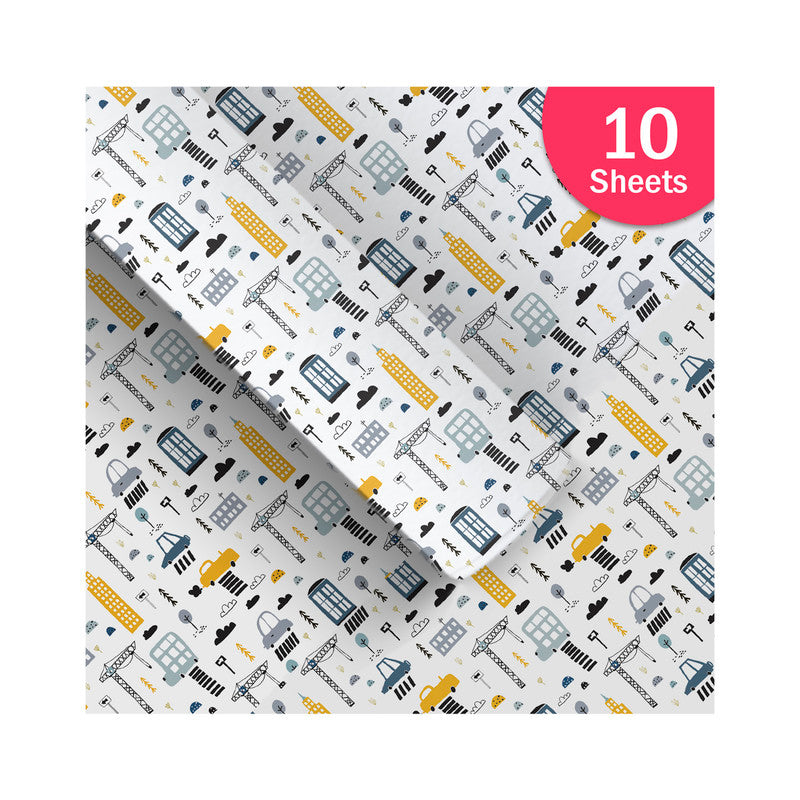 PaperPep White Car Print Gift Wrapping Paper 19"X29" Pack of 10 Sheets