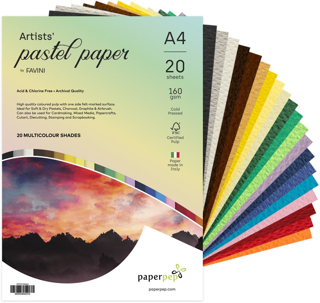 PaperPep Artists' Pastel Papers 160GSM A4 Multicolor Shades Assorted Pack of 20 Sheets